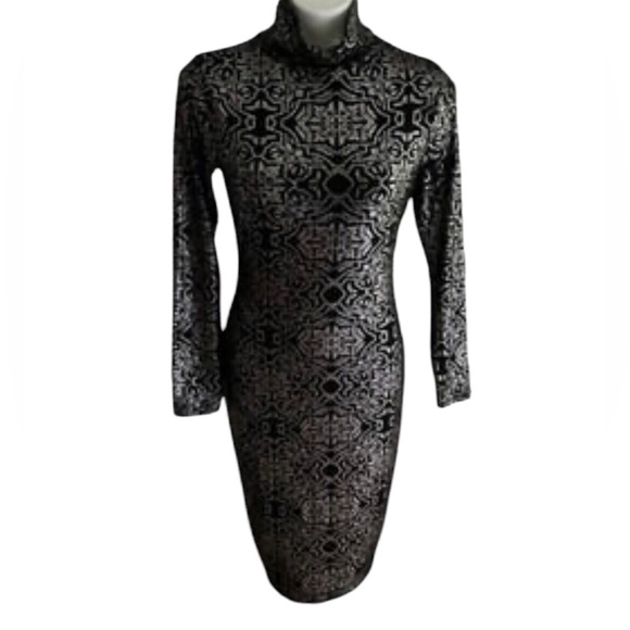 NWT PROJECT RUNWAY Long Sleeve Hacci Foil Bodycon Dress S - Picture 2 of 8